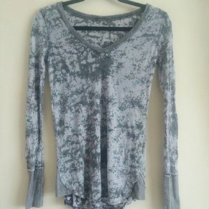 Free People Gray Burn-out Light Thermal Top